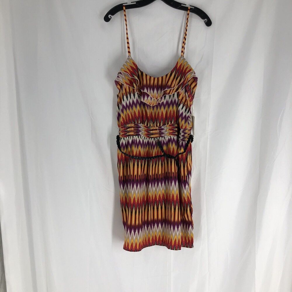 Love Reign Dress Womens XL Multicolor Midi Spaghetti Strap Boho Aztec Belted